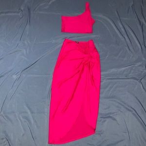 Neon pink midi skirt set